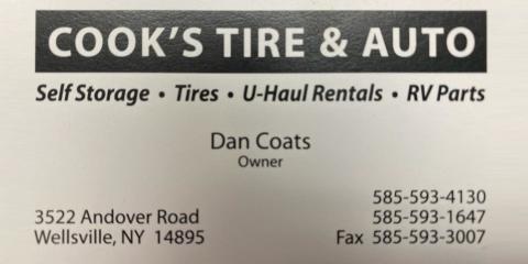 Business card for Cook's Tire & Auto